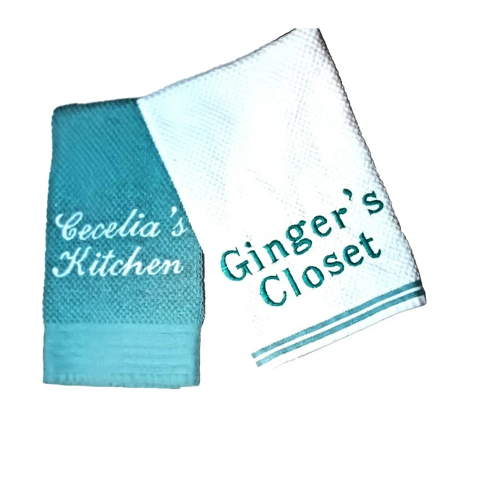 PERSONALIZED EMBROIDERED KITCHEN TOWELS MADE TO ORDER SET OF 2 TOWELS $18 - Picture 3 of 8